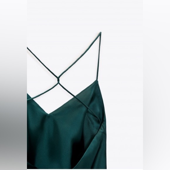 Zara Satin Effect Lingerie Style Peacock Emerald Green Maxi Dress $89.90 - Picture 3 of 9